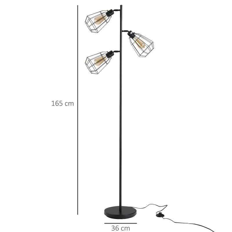 HOMCOM Steel Tri-Head Floor Lamp Black