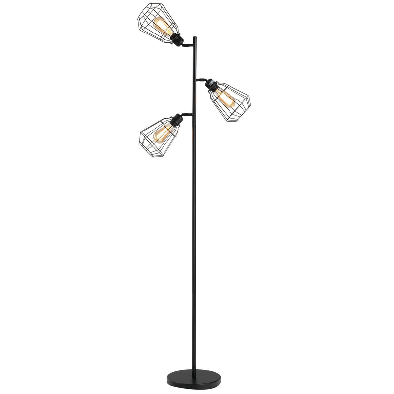 HOMCOM Steel Tri-Head Floor Lamp Black