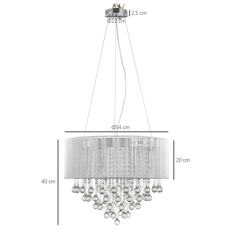 HOMCOM Crystal Glass Droplet Ceiling Pendant w/ Drum Shade Silver