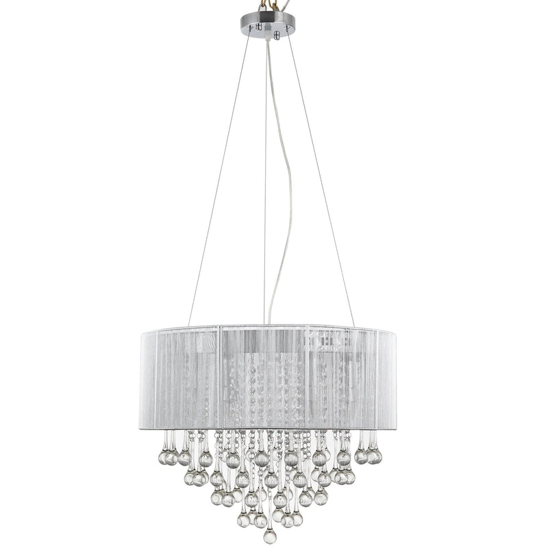 HOMCOM Crystal Glass Droplet Ceiling Pendant w/ Drum Shade Silver