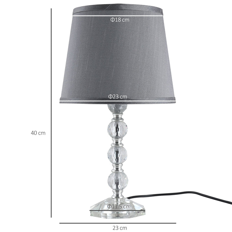 HOMCOM Crystal Glass Bedside Table Lamp Grey