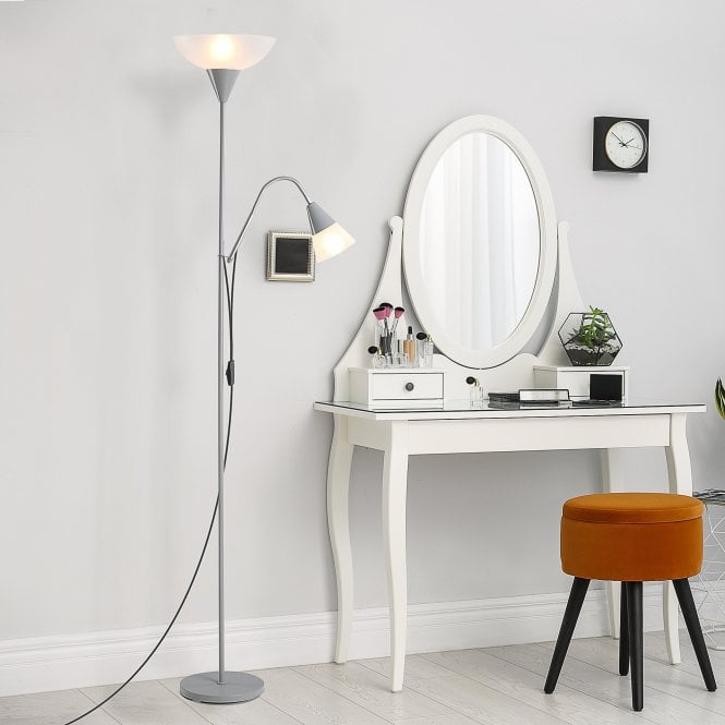 Steel Duo-Head Floor Lamp Silver