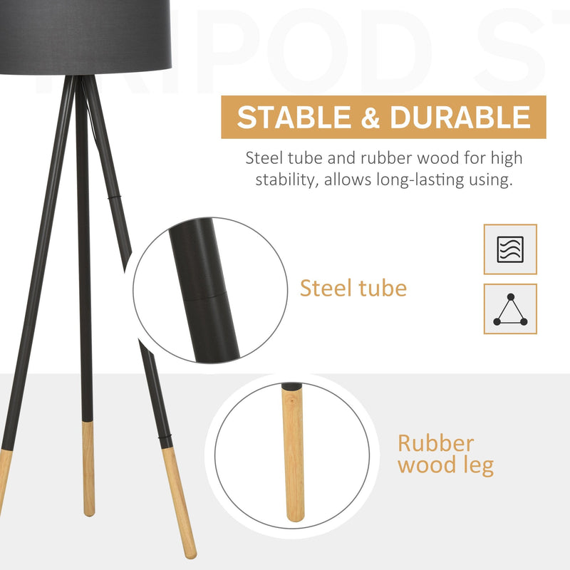 HOMCOM Steel Detachable Tripod Floor Lamp - Grey