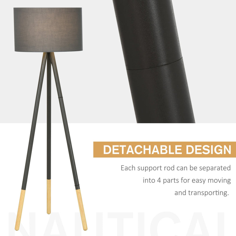 HOMCOM Steel Detachable Tripod Floor Lamp - Grey