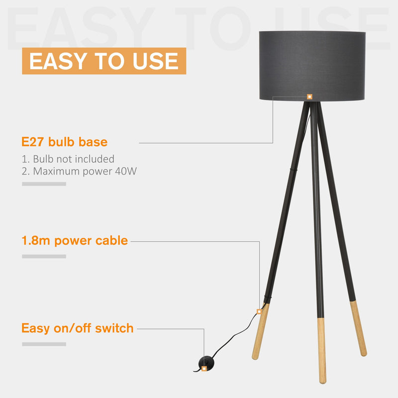HOMCOM Steel Detachable Tripod Floor Lamp - Grey