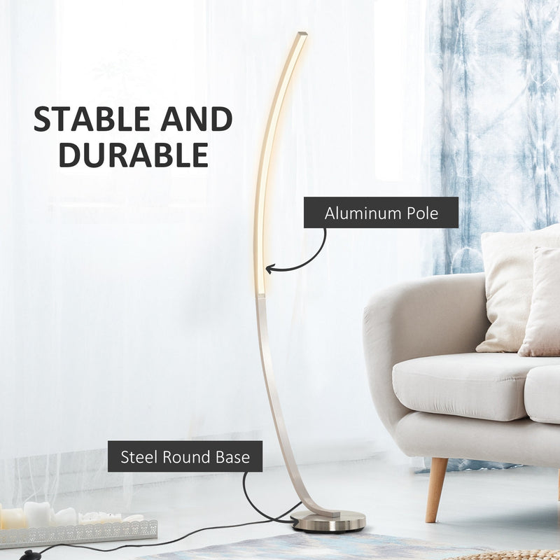 HOMCOM Aluminium Arc Floor Lamp, Futuristic Indoor Standing LED Light Home Ambience w/ Round Base Foot Switch, Living Room Bedroom Office Lounge, Silver Tone Lamp Switch