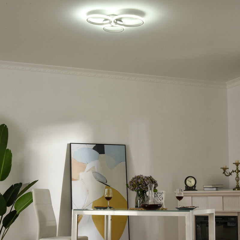 HOMCOM Modern Three Circle Annular Ceiling Light with Metal Base for Hallway, Dining Room, Living Room Hallway