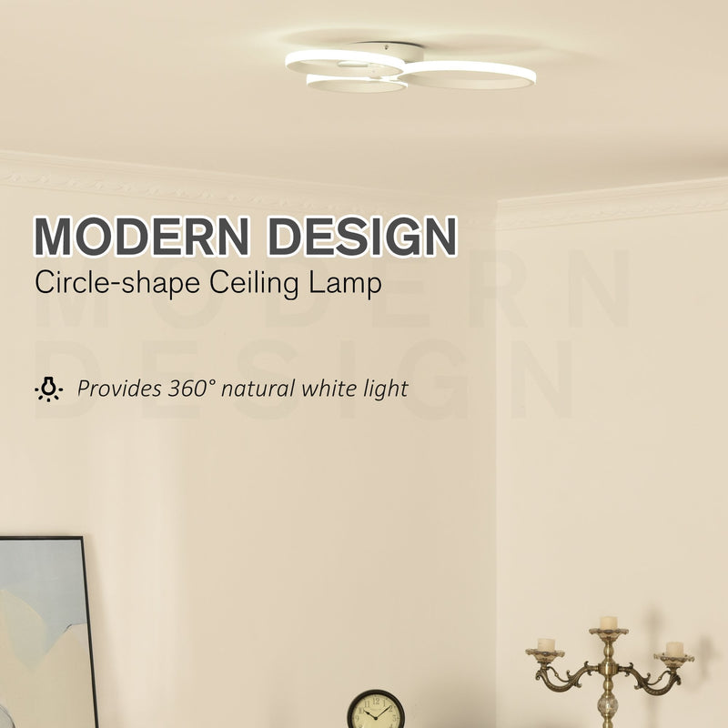 HOMCOM Modern Three Circle Annular Ceiling Light with Metal Base for Hallway, Dining Room, Living Room Hallway