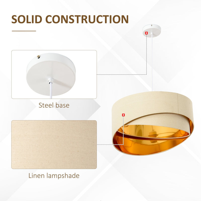 HOMCOM Modern Pendant Light with Adjustable Hanging Chain and Two Bevel Nested Lampshade