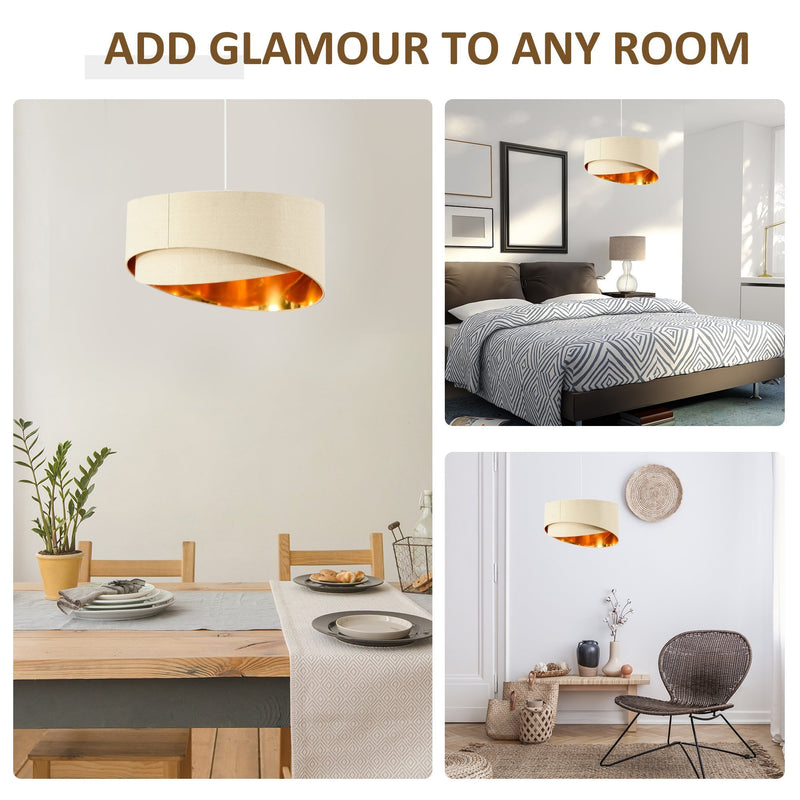 HOMCOM Modern Pendant Light with Adjustable Hanging Chain and Two Bevel Nested Lampshade