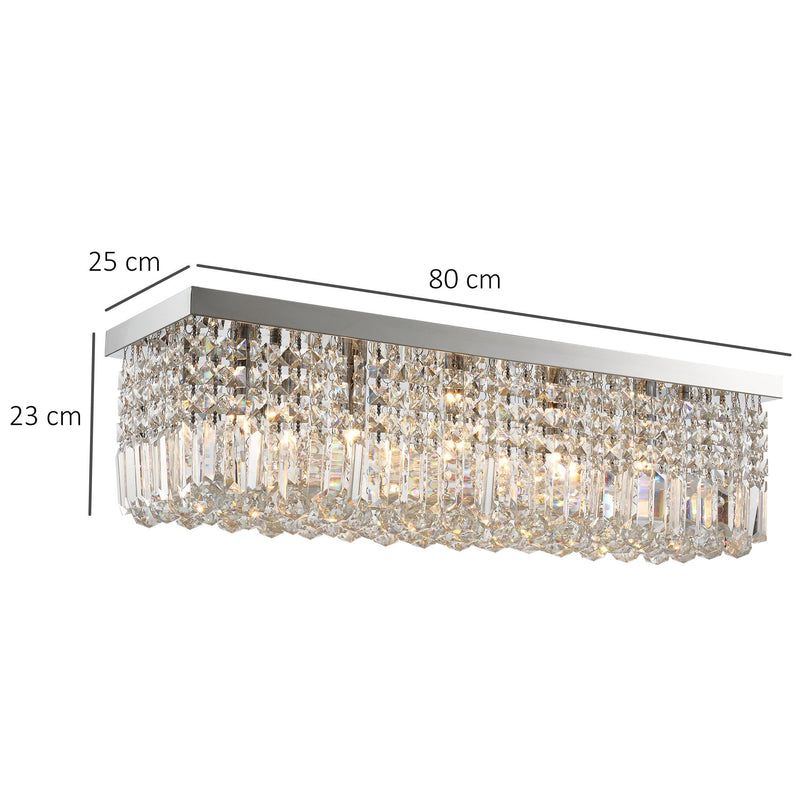 HOMCOM Modern Crystal Ceiling Light Square Chandelier for Home Office Hotel Silver