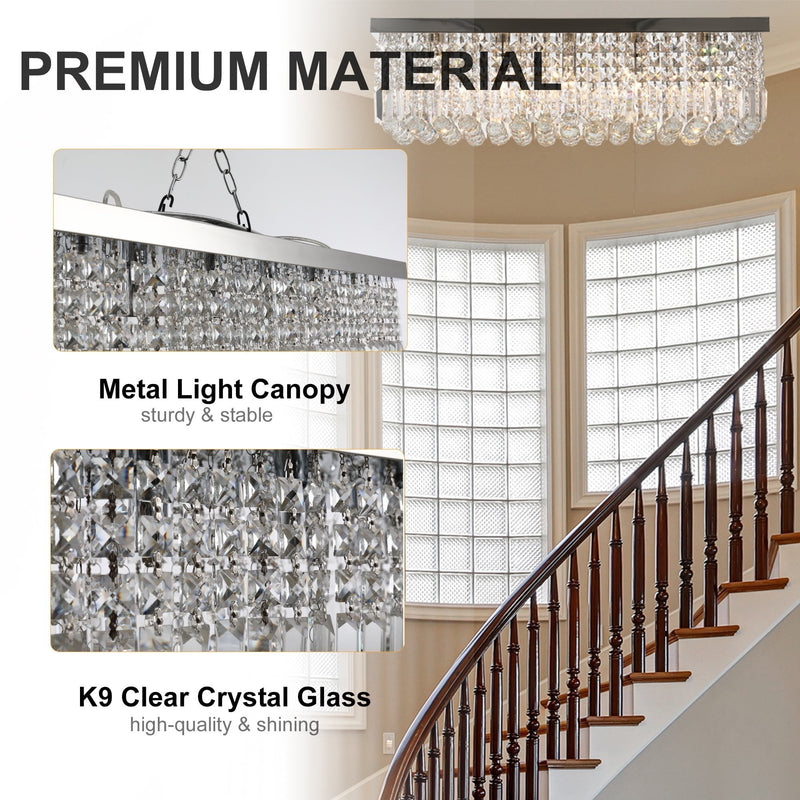 HOMCOM Modern Crystal Ceiling Light Square Chandelier for Home Office Hotel Silver