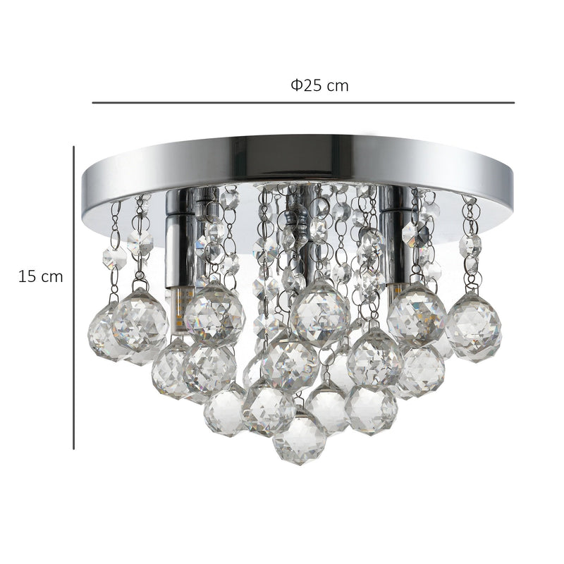 HOMCOM Mini Style Modern Crystal Ceiling Lamp Crystal Chandelier for Bedroom, Hallway, Kitchen, G9 Lamp Holder, Silver Study Foyer
