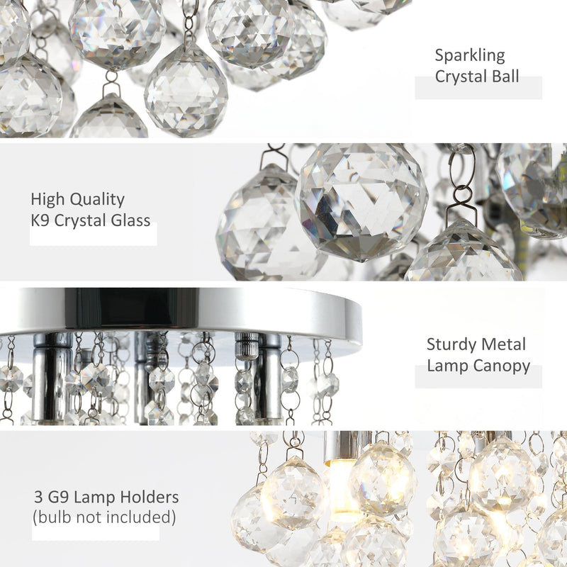 HOMCOM Mini Style Modern Crystal Ceiling Lamp Crystal Chandelier for Bedroom, Hallway, Kitchen, G9 Lamp Holder, Silver Study Foyer