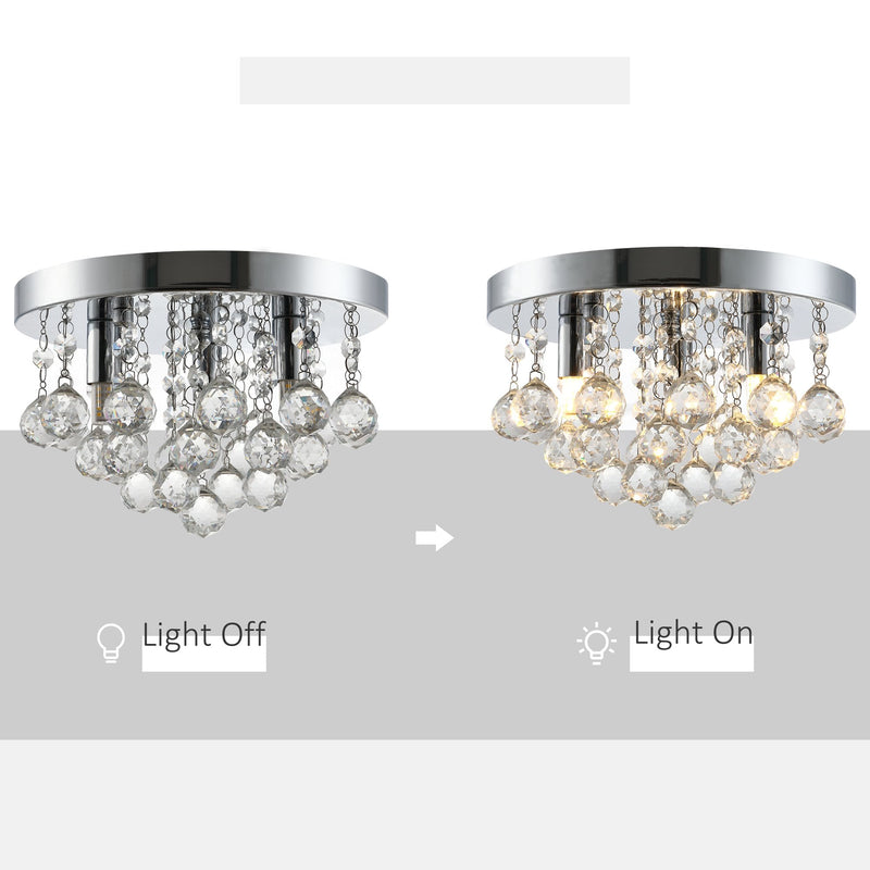 HOMCOM Mini Style Modern Crystal Ceiling Lamp Crystal Chandelier for Bedroom, Hallway, Kitchen, G9 Lamp Holder, Silver Study Foyer