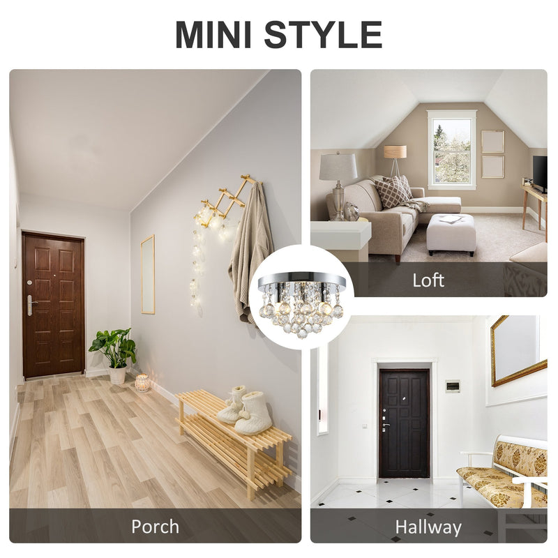 HOMCOM Mini Style Modern Crystal Ceiling Lamp Crystal Chandelier for Bedroom, Hallway, Kitchen, G9 Lamp Holder, Silver Study Foyer