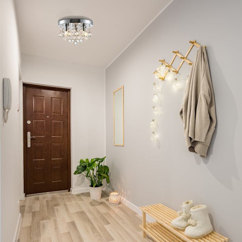 HOMCOM Mini Style Modern Crystal Ceiling Lamp Crystal Chandelier for Bedroom, Hallway, Kitchen, G9 Lamp Holder, Silver Study Foyer