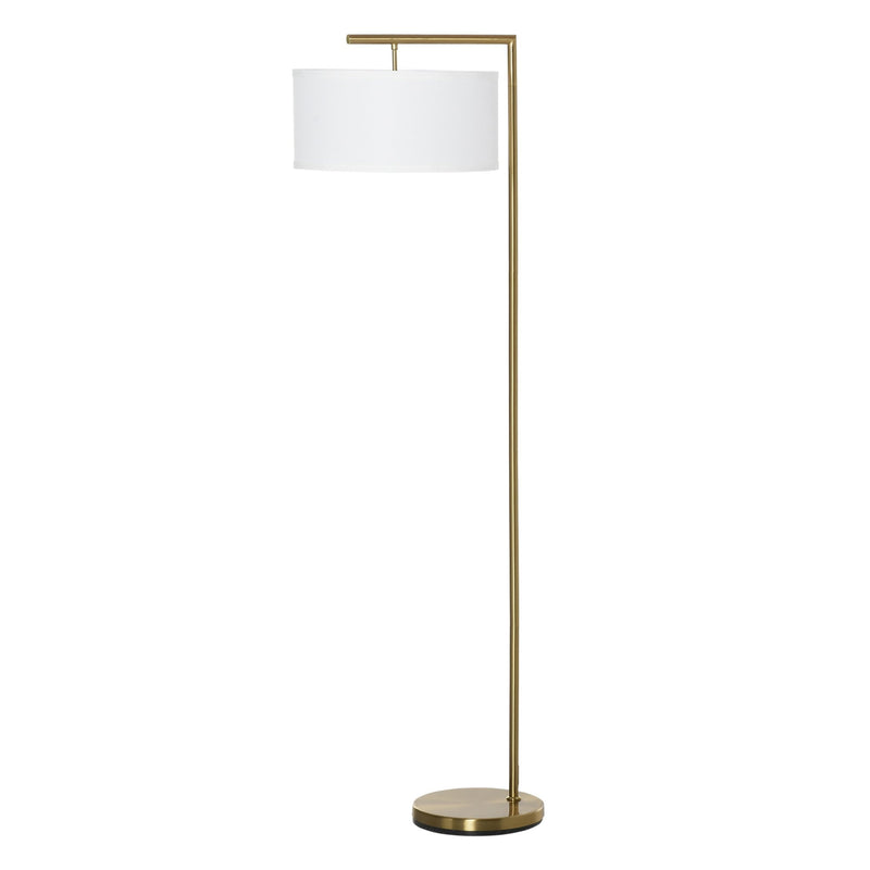 HOMCOM Floor Lamp, Modern Standing Light with Linen Lampshade, Round Base for Living Room, Bedroom, Dining Room, Gold and White Lampshade Room Bedroom