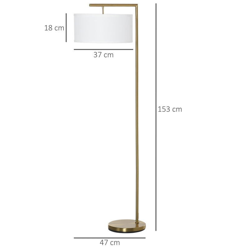 HOMCOM Floor Lamp, Modern Standing Light with Linen Lampshade, Round Base for Living Room, Bedroom, Dining Room, Gold and White Lampshade Room Bedroom