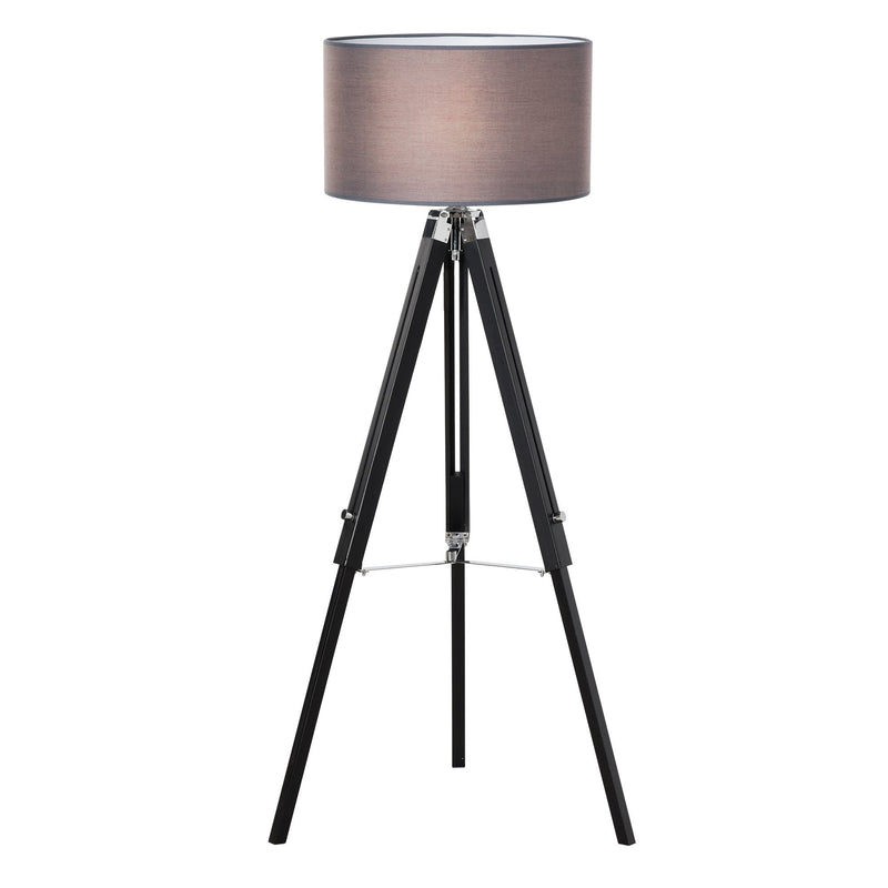 HOMCOM Modern Tripod Stand Floor Land Lamp with Wood Leg Adjustable Height Fabric Lampshade for Living Room, Bedroom, Office, Grey and Black Base