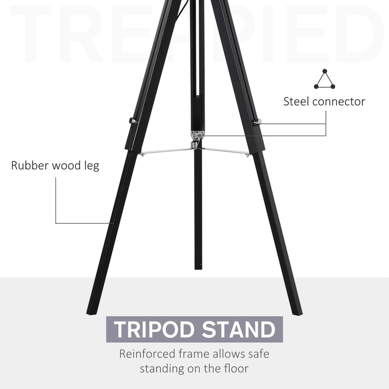 HOMCOM Modern Tripod Stand Floor Land Lamp with Wood Leg Adjustable Height Fabric Lampshade for Living Room, Bedroom, Office, Grey and Black Base