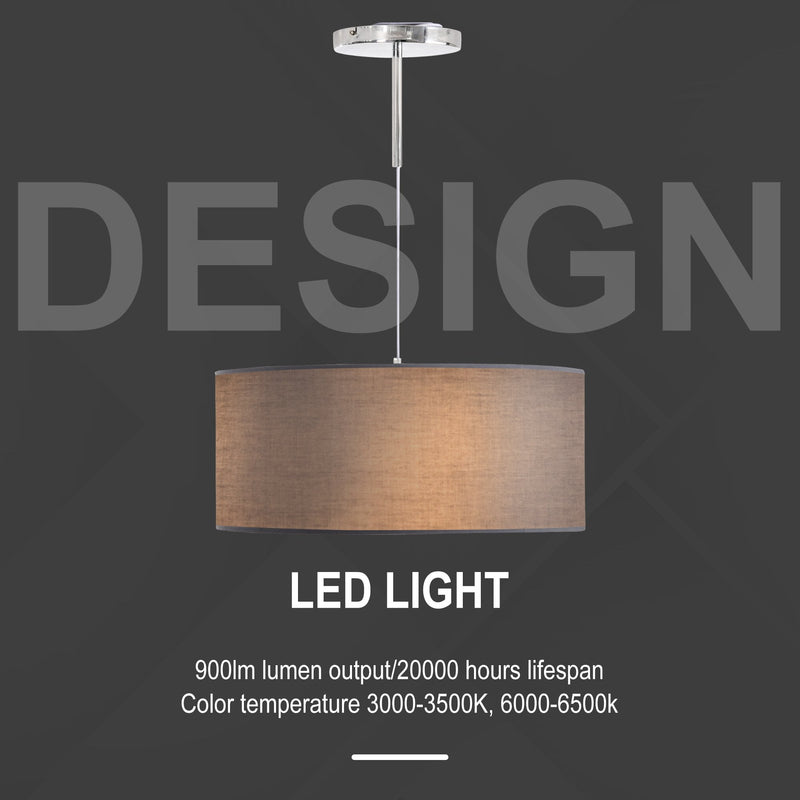 HOMCOM Modern LED Pendant Light Chandelier with Three Lighting Modes Metal Round Base for Living Room, Bedroom, Office, Entrance, Grey, 59 x 59 x 44cm Home Office Grey
