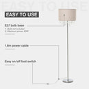 HOMCOM Modern Steel Floor Lamp with Crystal Pendant Fabric Lampshade Floor Switch, for Living Room, Entrance, Office, Silver and Cream White Shade Metal Base