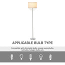 HOMCOM Modern Steel Floor Lamp with Crystal Pendant Fabric Lampshade Floor Switch, for Living Room, Entrance, Office, Silver and Cream White Shade Metal Base