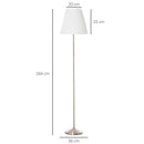 HOMCOM Modern Steel Floor Lamp with Pleated Fabric Lampshade Floor Switch, Home Style Standing Light for Living Room, Bedroom, Office, White and Silver Office
