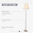 HOMCOM Modern Steel Floor Lamp with Pleated Fabric Lampshade Floor Switch, Home Style Standing Light for Living Room, Bedroom, Office, White and Silver Office