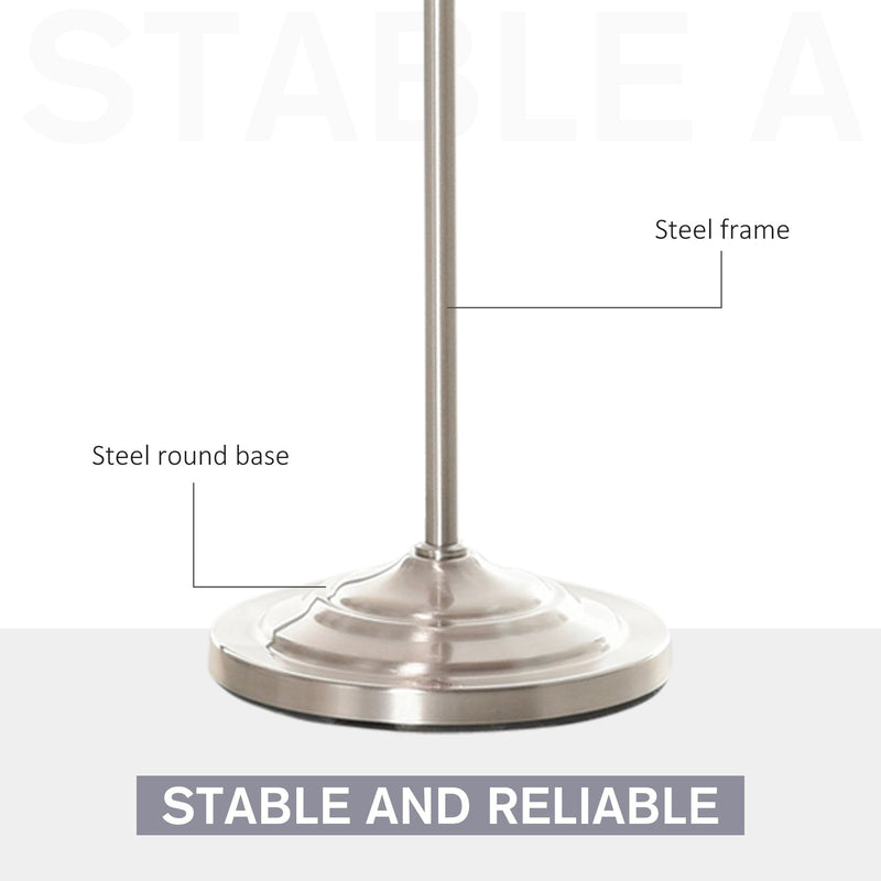 HOMCOM Modern Steel Floor Lamp with Pleated Fabric Lampshade Floor Switch, Home Style Standing Light for Living Room, Bedroom, Office, White and Silver Office