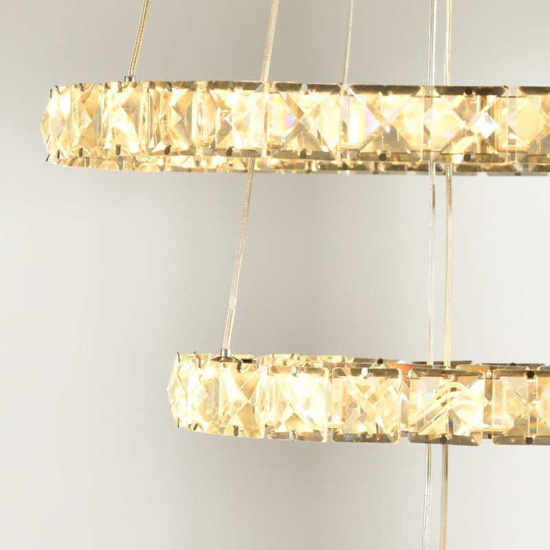 HOMCOM Modern LED Chandelier with 3 Crystal Rings - Silver