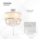 HOMCOM Elegant Metal Ceiling Light Chandelier with Pleated Fabric Lampshade, Decorative Crystal Pendants, for Living Room, Dining Room, Bedroom, White Steel Base