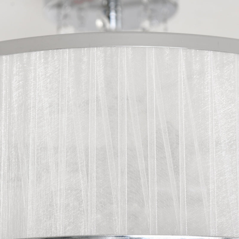 HOMCOM Elegant Metal Ceiling Light Chandelier with Pleated Fabric Lampshade, Decorative Crystal Pendants, for Living Room, Dining Room, Bedroom, White Steel Base