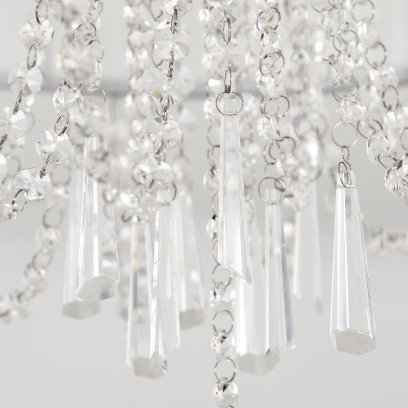 HOMCOM Elegant Metal Ceiling Light Chandelier with Pleated Fabric Lampshade, Decorative Crystal Pendants, for Living Room, Dining Room, Bedroom, White Steel Base
