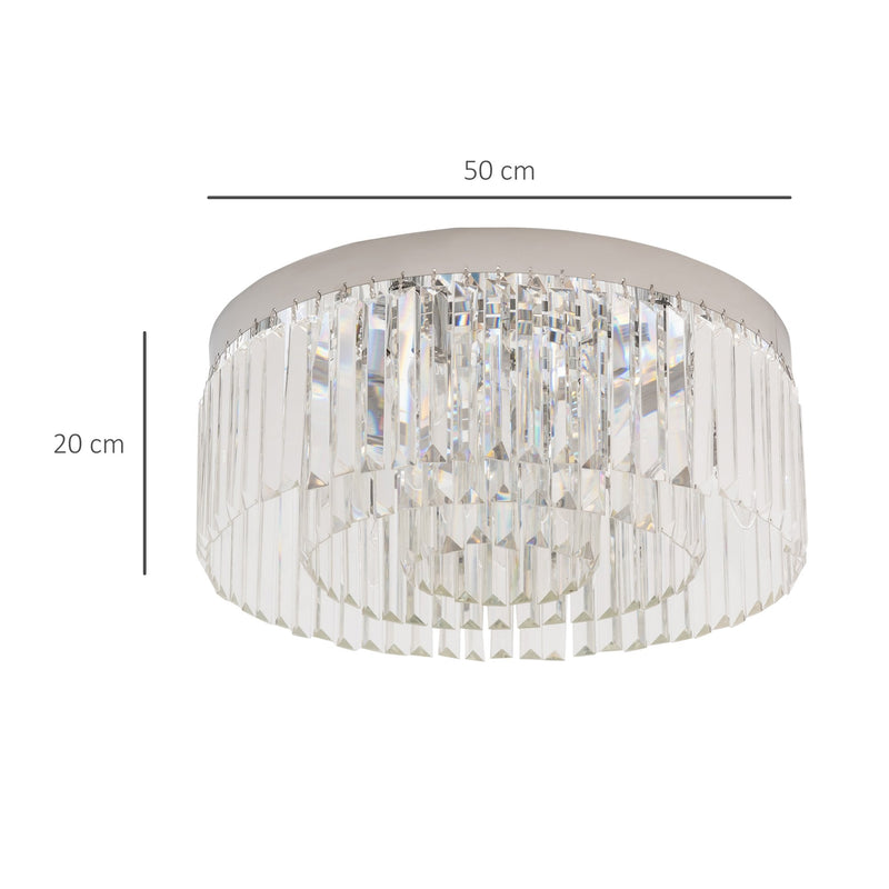 HOMCOM Crystal Ceiling Light Modern Chandeliers w/ Stainless Steel Base 10 Lights Elegant Flush Mount Ceiling Lighting for Living Room, Bedroom, Hallway, Bar, Cloakroom