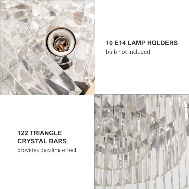 HOMCOM Crystal Ceiling Light Modern Chandeliers w/ Stainless Steel Base 10 Lights Elegant Flush Mount Ceiling Lighting for Living Room, Bedroom, Hallway, Bar, Cloakroom