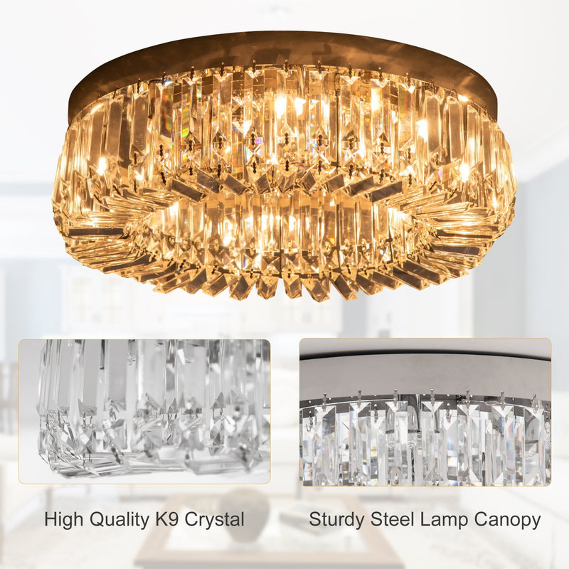 HOMCOM Crystal Ceiling Light Modern Chandeliers Stainless Steel Pendant Lights with Crystal Decorations for Living Room Bedroom Dining Room Hall Silver