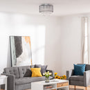 HOMCOM Modern Crystal Chandelier Flush Mount LED Ceiling Light with Drum Shade for Living Room Bedroom Dining Room Silver w/