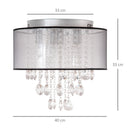 HOMCOM Modern Crystal Chandelier Flush Mount LED Ceiling Light with Drum Shade for Living Room Bedroom Dining Room Silver w/