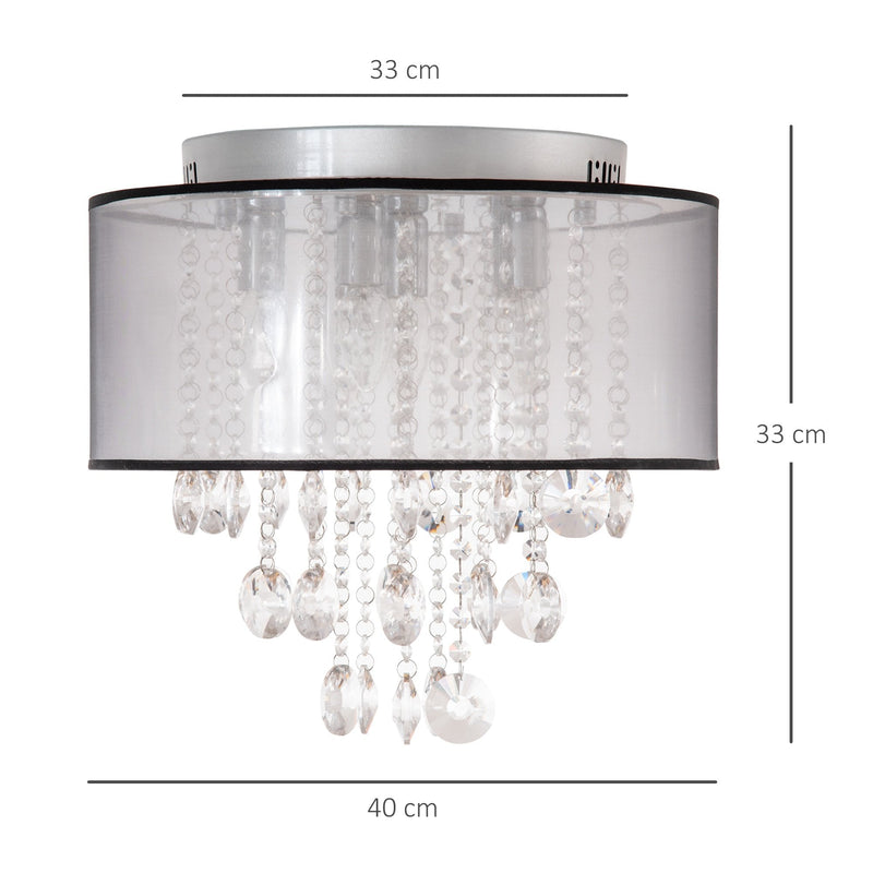 HOMCOM Modern Crystal Chandelier Flush Mount LED Ceiling Light with Drum Shade for Living Room Bedroom Dining Room Silver w/