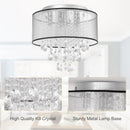 HOMCOM Modern Crystal Chandelier Flush Mount LED Ceiling Light with Drum Shade for Living Room Bedroom Dining Room Silver w/