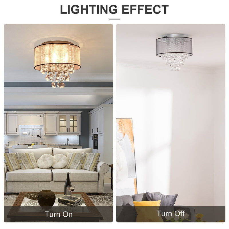 HOMCOM Modern Crystal Chandelier Flush Mount LED Ceiling Light with Dr