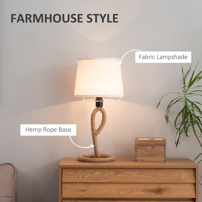 HOMCOM Farmhouse Table Lamp with Rope Base - Light Grey