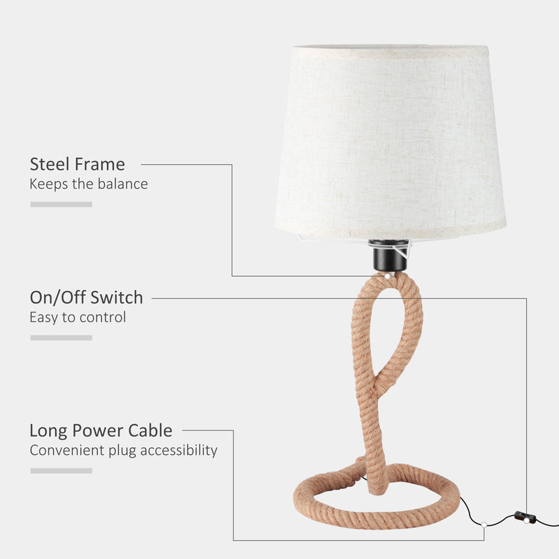 HOMCOM Farmhouse Table Lamp with Rope Base - Light Grey