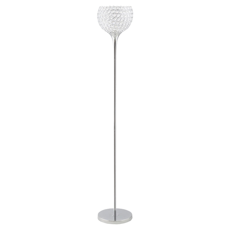 HOMCOM Modern Floor Lamp with K9 Crystal Lampshade, Tall Standing Lamp with E27 Bulb Base and Foot Switch for Living Room Bedroom Study Office Silver Lampshade