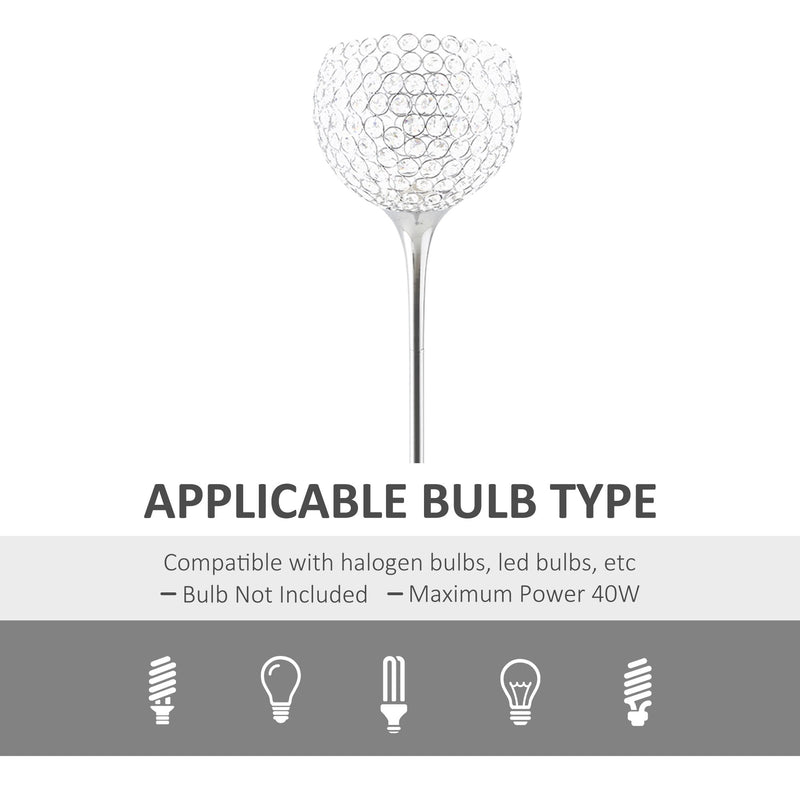 HOMCOM Modern Floor Lamp with K9 Crystal Lampshade, Tall Standing Lamp with E27 Bulb Base and Foot Switch for Living Room Bedroom Study Office Silver Lampshade