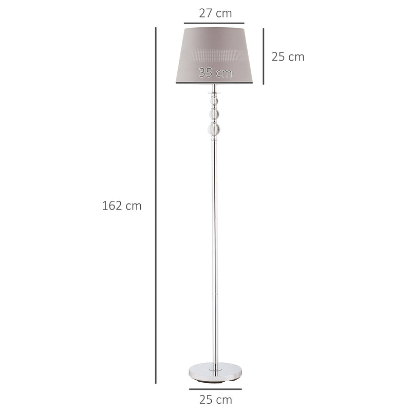 Floor Lamp with Hollow Out Fabric Shade, Chrome Base, Elegant Decoration for Bedroom, Living Room, Study, Grey Standing Bedroom Room