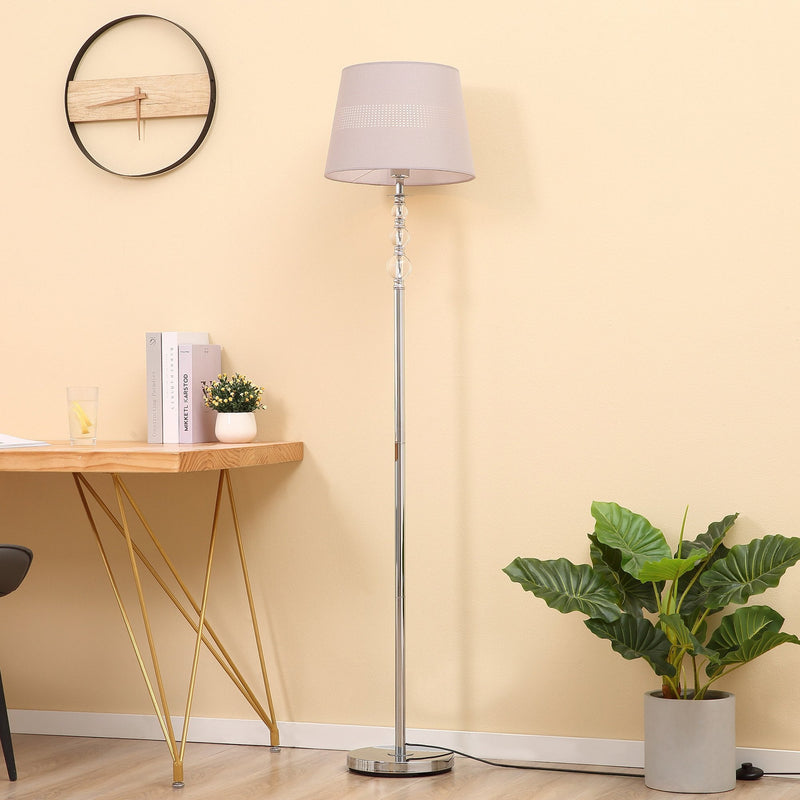 Floor Lamp with Hollow Out Fabric Shade, Chrome Base, Elegant Decoration for Bedroom, Living Room, Study, Grey Standing Bedroom Room