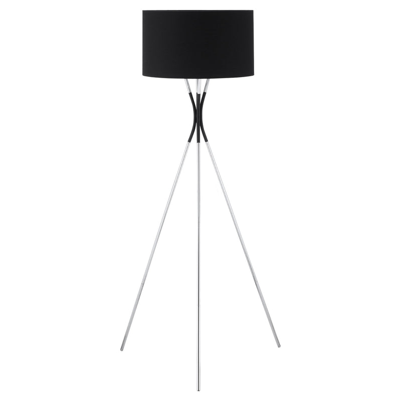 Modern Tripod Floor Lamp, Free Standing Light with Metal Frame, Fabric Lampshade and E27 Base for Living Room, Bedroom, Office, Black Bedroom